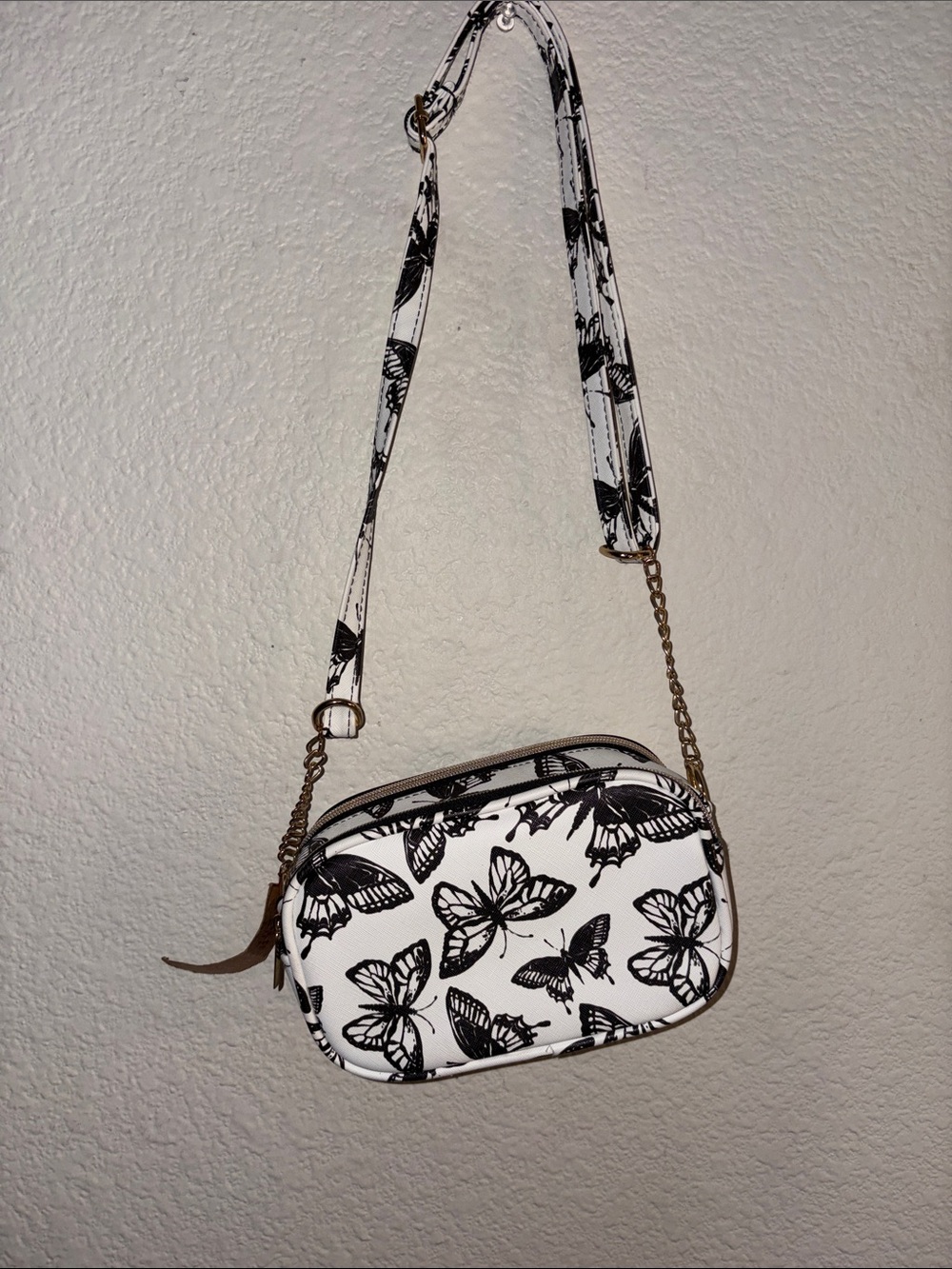 White and Black Butterfly Crossbody Bag - Women's Shoulder Bag